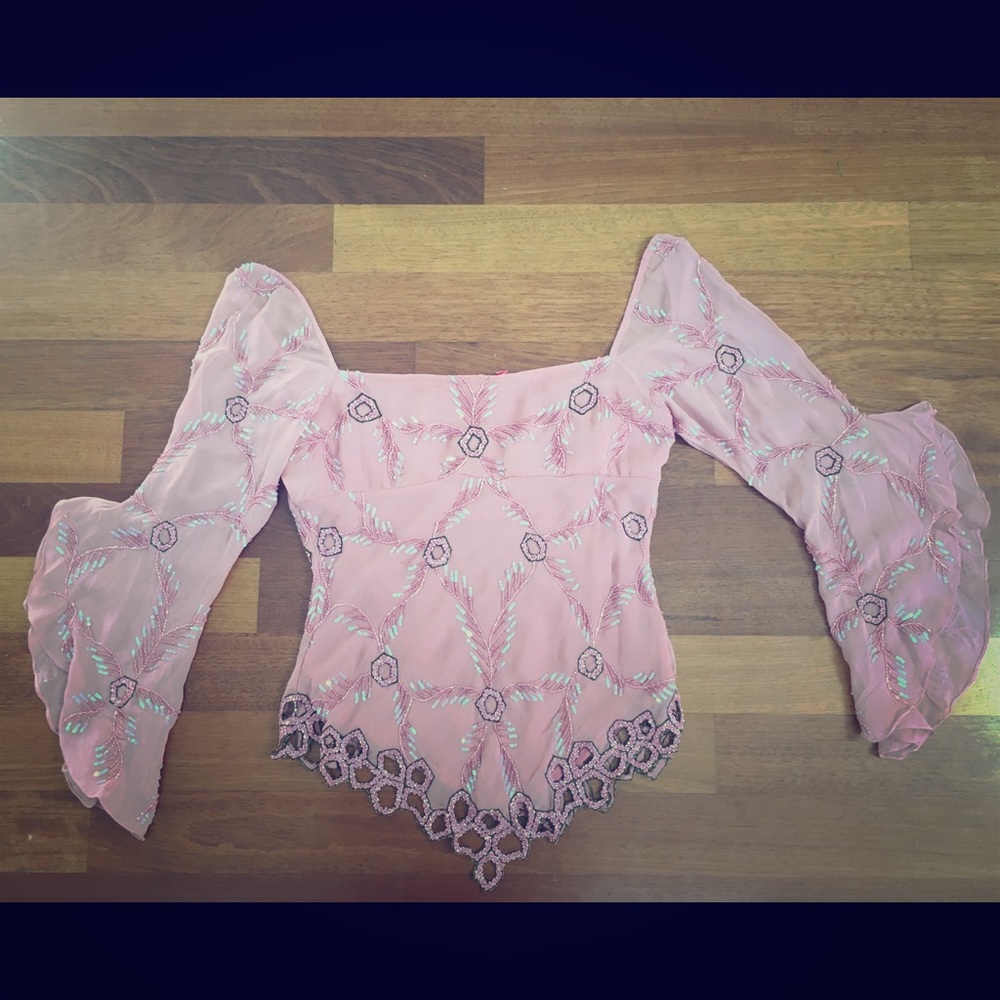 Beautiful pink beaded blouse by Aftershock. EUC